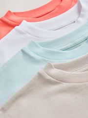 White/Blue/Coral/Cement Relaxed Fit 100% Cotton Short Sleeve Embroidered T-Shirts 4 Pack (3-16yrs) - Image 7 of 8