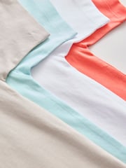White/Blue/Coral/Cement Relaxed Fit 100% Cotton Short Sleeve Embroidered T-Shirts 4 Pack (3-16yrs) - Image 8 of 8