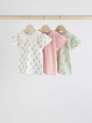 Pink and White Floral Baby Jersey Short Sleeve Tops 3 Pack - Image 1 of 11