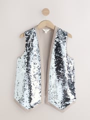 Silver Sleeveless Sequin Embelished Waistcoat With Linen - Image 4 of 6