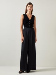LK Bennett Black Carine Waistcoat Culotte Jumpsuit - Image 1 of 3