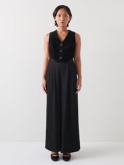 LK Bennett Black Carine Petite Waistcoat Culotte 100% Cotton Jumpsuit - Image 1 of 5