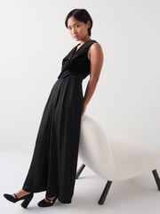 LK Bennett Black Carine Petite Waistcoat Culotte 100% Cotton Jumpsuit - Image 4 of 5