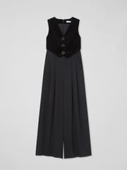 LK Bennett Black Carine Petite Waistcoat Culotte 100% Cotton Jumpsuit - Image 5 of 5