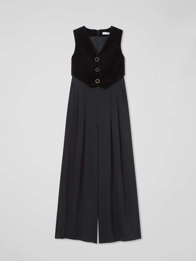 LK Bennett Black Carine Petite Waistcoat Culotte 100% Cotton Jumpsuit - Image 5 of 5