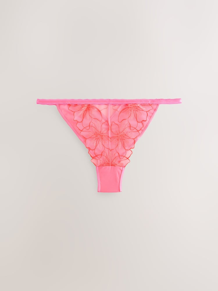 Bright Pink Brazilian Premium Embroidery Knickers - Image 1 of 3 Bright Pink Brazilian Premium Embroidery Knickers - Image 1 of 3