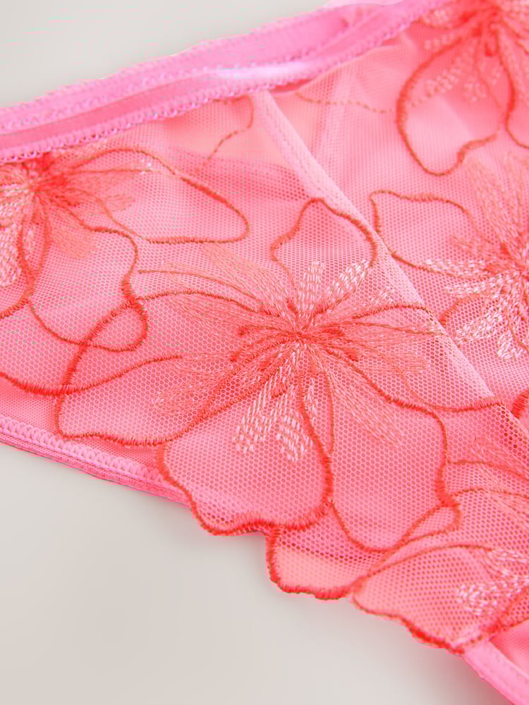 Bright Pink Brazilian Premium Embroidery Knickers - Image 3 of 3 Bright Pink Brazilian Premium Embroidery Knickers - Image 3 of 3