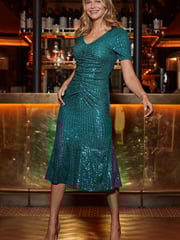 Sosandar Green Sequin Fit & Flare Dress - Image 1 of 5