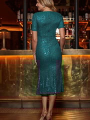 Sosandar Green Sequin Fit & Flare Dress - Image 3 of 5