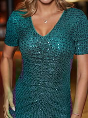 Sosandar Green Sequin Fit & Flare Dress - Image 4 of 5