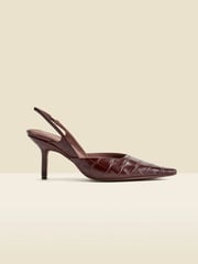 Sosandar Brown Croc Effect Leather Slingback Heels - Image 2 of 4