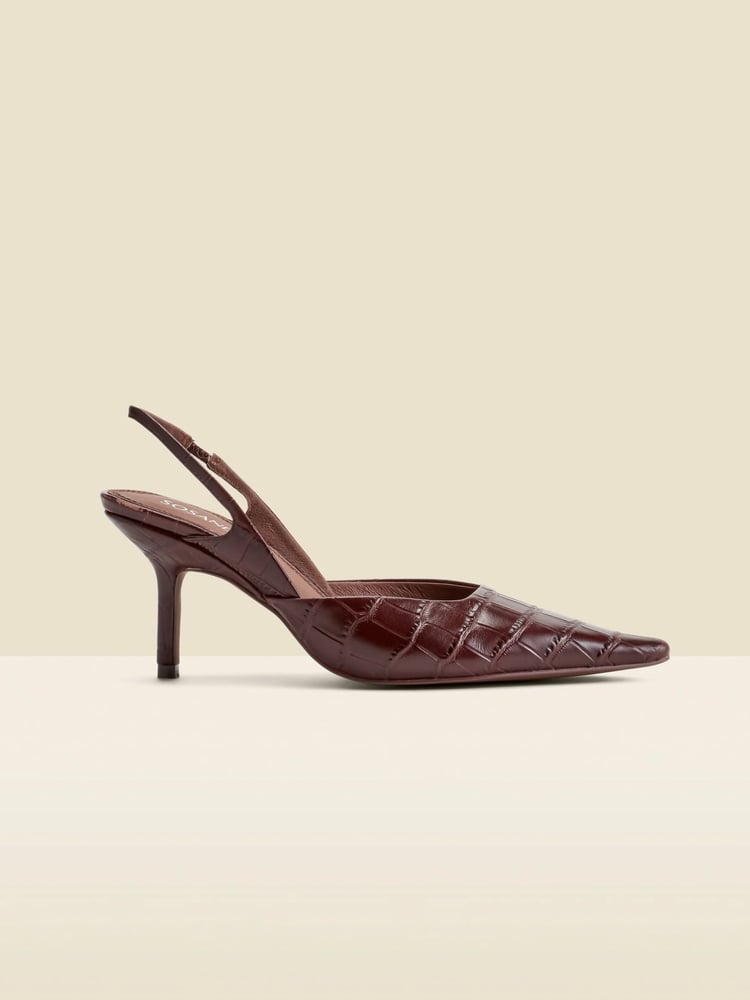 Sosandar Brown Croc Effect Leather Slingback Heels - Image 2 of 4