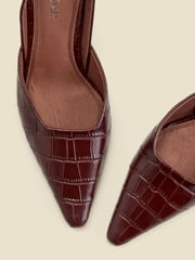 Sosandar Brown Croc Effect Leather Slingback Heels - Image 4 of 4