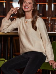 Sosandar Cream Sequin Jumper With Black Bow Detail - Image 1 of 3