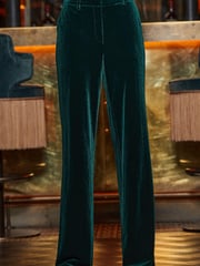 Sosandar Green Petite Luxe Velvet Wide Leg Trousers - Image 2 of 5