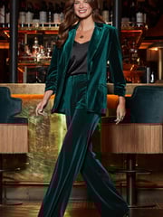 Sosandar Green Petite Luxe Velvet Wide Leg Trousers - Image 5 of 5