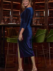 Sosandar Blue Velvet Sparkle Wrap Front Dress - Image 3 of 5