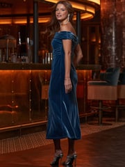 Sosandar Blue Velvet Bardot Maxi Dress - Image 3 of 5