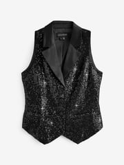 Sosandar Black Sequin & Satin Waistcoat Jacket - Image 6 of 6