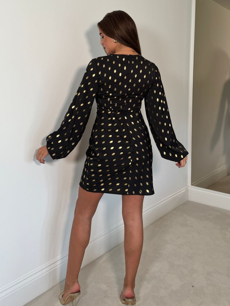 Girl In Mind Black Clara Cutout Mini Foil Dress - Image 2 of 4