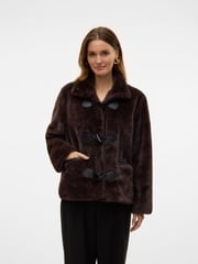 VERO MODA Brown Faux Fur High Neck Toggle Jacket - Image 1 of 6