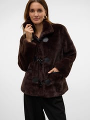 VERO MODA Brown Faux Fur High Neck Toggle Jacket - Image 3 of 6