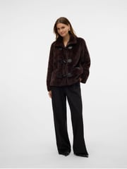 VERO MODA Brown Faux Fur High Neck Toggle Jacket - Image 5 of 6