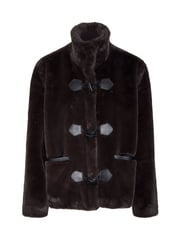 VERO MODA Brown Faux Fur High Neck Toggle Jacket - Image 6 of 6