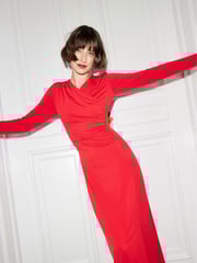 VERO MODA Red Long Sleeve V-Neck Jersey Midaxi Dress - Image 3 of 5