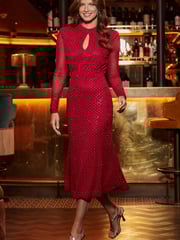 Sosandar Red Petite Sparkle Key Hole Detail Fit & Flare Dress - Image 1 of 5
