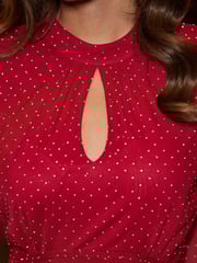 Sosandar Red Petite Sparkle Key Hole Detail Fit & Flare Dress - Image 5 of 5