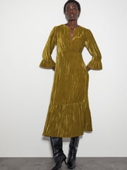 Monsoon Green Mabel V-Front Crushed Velvet Midi Dress - Image 1 of 5