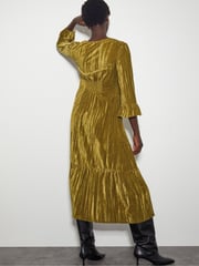 Monsoon Green Mabel V-Front Crushed Velvet Midi Dress - Image 3 of 5