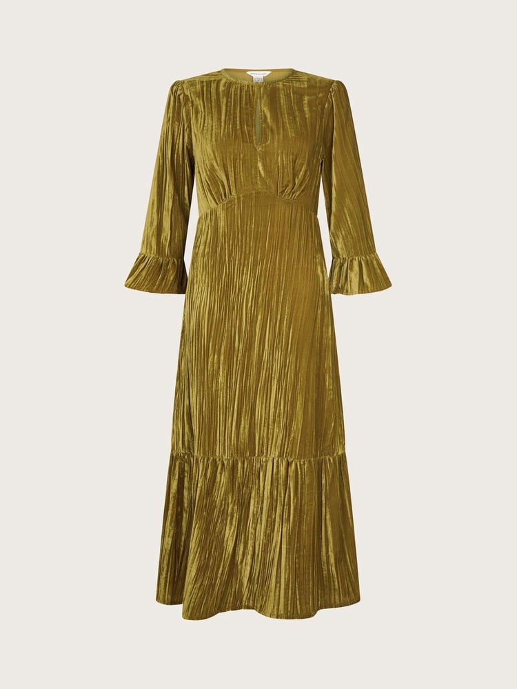 Monsoon Green Mabel V-Front Crushed Velvet Midi Dress - Image 5 of 5