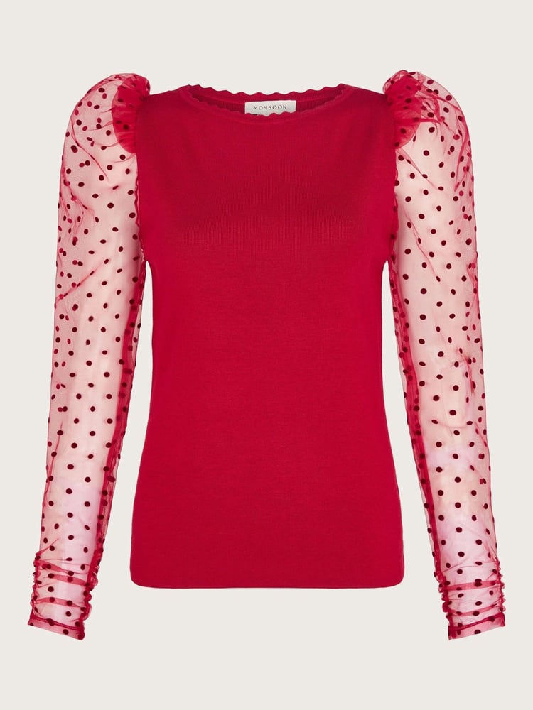 Monsoon Red Mimi Polka Dot Sleeve Blouses - Image 4 of 4