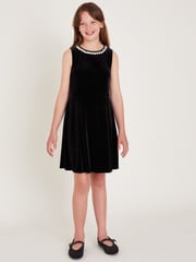 Monsoon Black Laureli Bow Velour Sleeveless Dress - Image 1 of 4