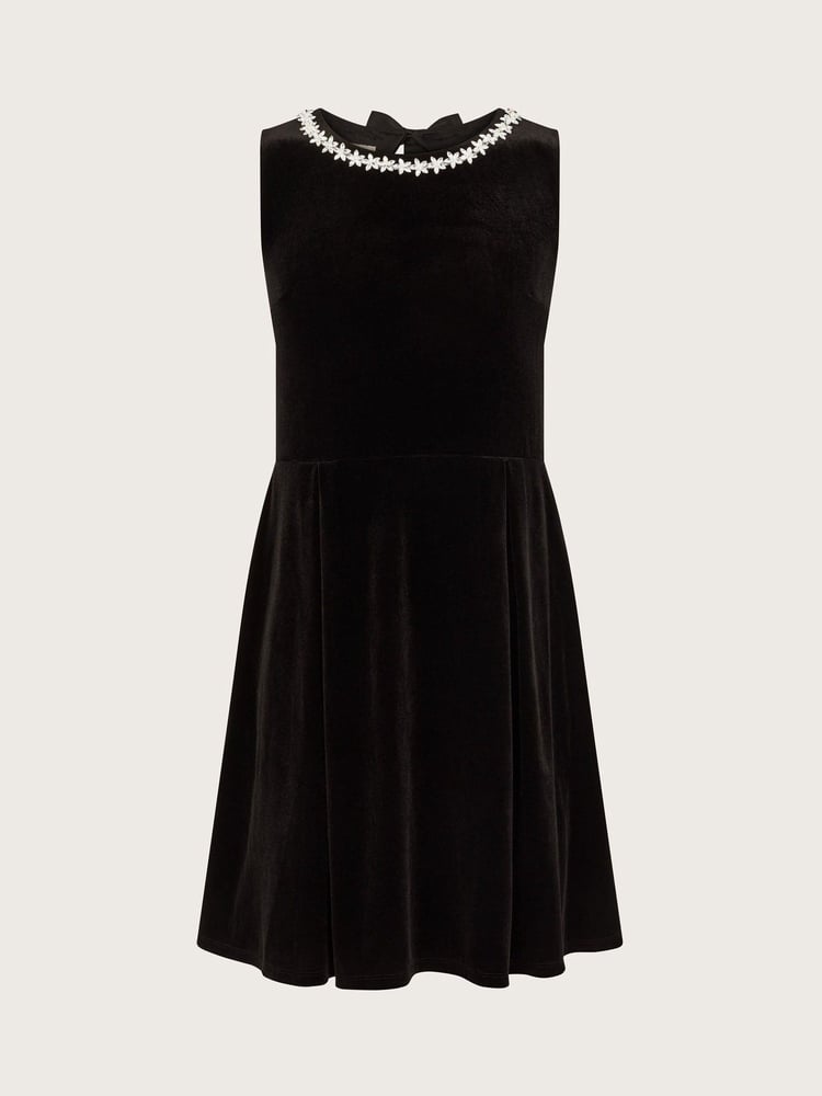 Monsoon Black Laureli Bow Velour Sleeveless Dress - Image 2 of 4