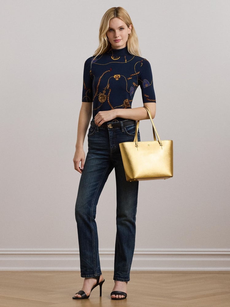 Lauren Ralph Lauren Karly Crosshatch Leather Tote Bag - Image 6 of 6