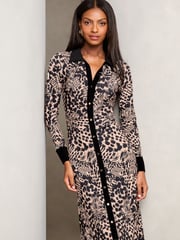 Lipsy Neutral Petite Animal Printed Long Sleeve Jersey Shirt Dress - Image 3 of 4