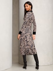 Lipsy Neutral Petite Animal Printed Long Sleeve Jersey Shirt Dress - Image 4 of 4