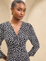 Lipsy Black/White Spot V-Neck Twist Underbust Jersey Midi Dress - Image 2 of 4