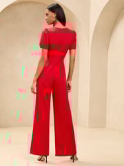Red Short Sleeve Ruched Front V-Neck Jumpsuit - Image 2 of 4