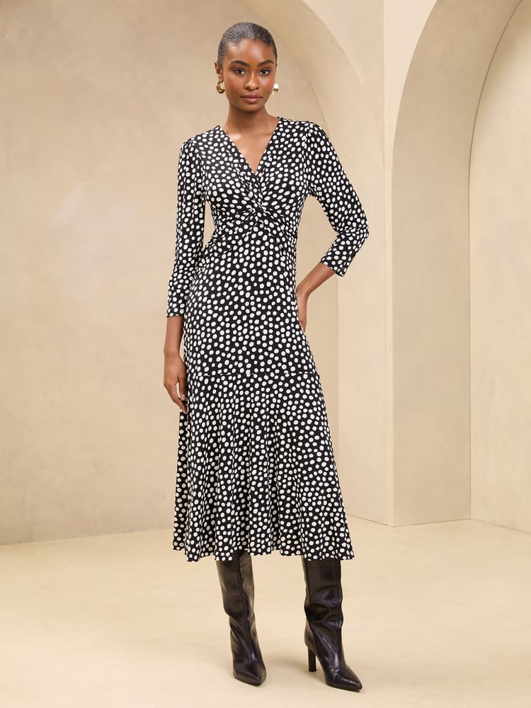 Lipsy Black/White Petite V-Neck Twist Underbust Jersey Midi Dress - Image 1 of 4 Lipsy Black/White Petite V-Neck Twist Underbust Jersey Midi Dress - Image 1 of 4