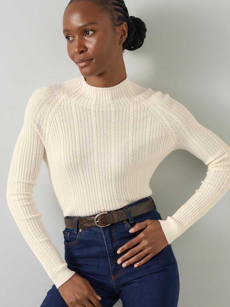LK Bennett Cream West Coconut Milk Cable Stitch Sweater - Image 1 of 5