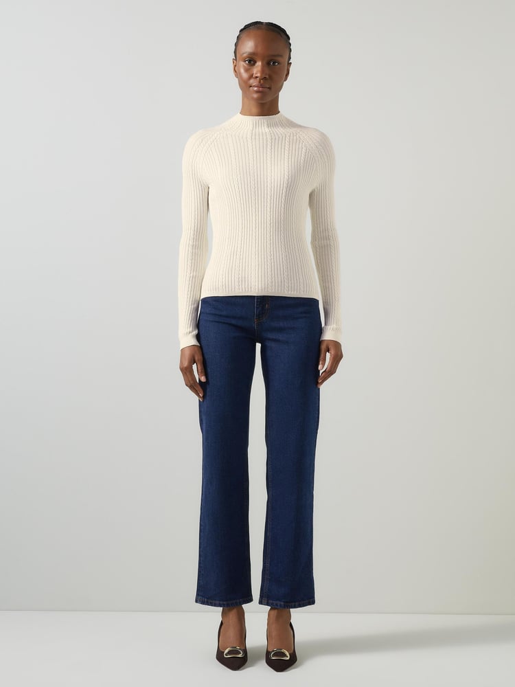 LK Bennett Cream West Coconut Milk Cable Stitch Sweater - Image 2 of 5