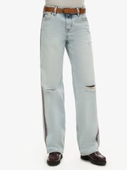 Superdry Blue Mid Rise Wide Leg 100% Cotton Double Tape Jeans - Image 3 of 7