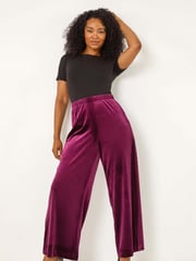 Roman Purple Petite Wide Leg Velvet Stretch Trousers - Image 1 of 5