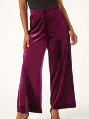 Roman Purple Petite Wide Leg Velvet Stretch Trousers - Image 2 of 5