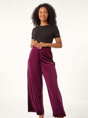 Roman Purple Petite Wide Leg Velvet Stretch Trousers - Image 3 of 5