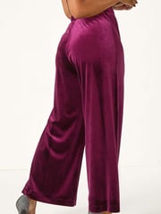 Roman Purple Petite Wide Leg Velvet Stretch Trousers - Image 4 of 5